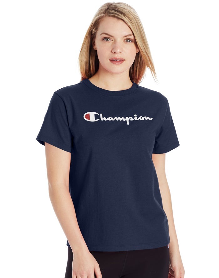 Champion Dame T-Shirts Mørkeblå - Classic - Danmark UMJ-152306